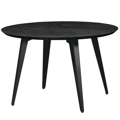 Ravenna 5-Piece Dining Set: 4 Stackable Plastic Chairs & Round Wood Table, Metal Base - Elax Furniture
