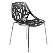 Ravenna 5-Piece Dining Set: 4 Stackable Plastic Chairs & Round Wood Table, Metal Base - Elax Furniture