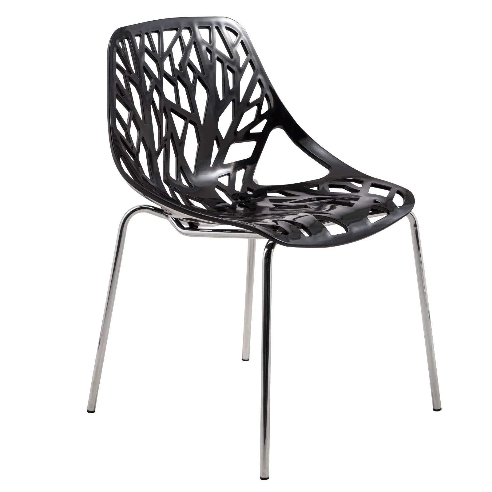 Ravenna 5-Piece Dining Set: 4 Stackable Plastic Chairs & Round Wood Table, Metal Base - Elax Furniture