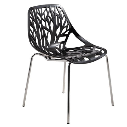 Ravenna 5-Piece Dining Set: 4 Stackable Plastic Chairs & Round Wood Table, Metal Base - Elax Furniture