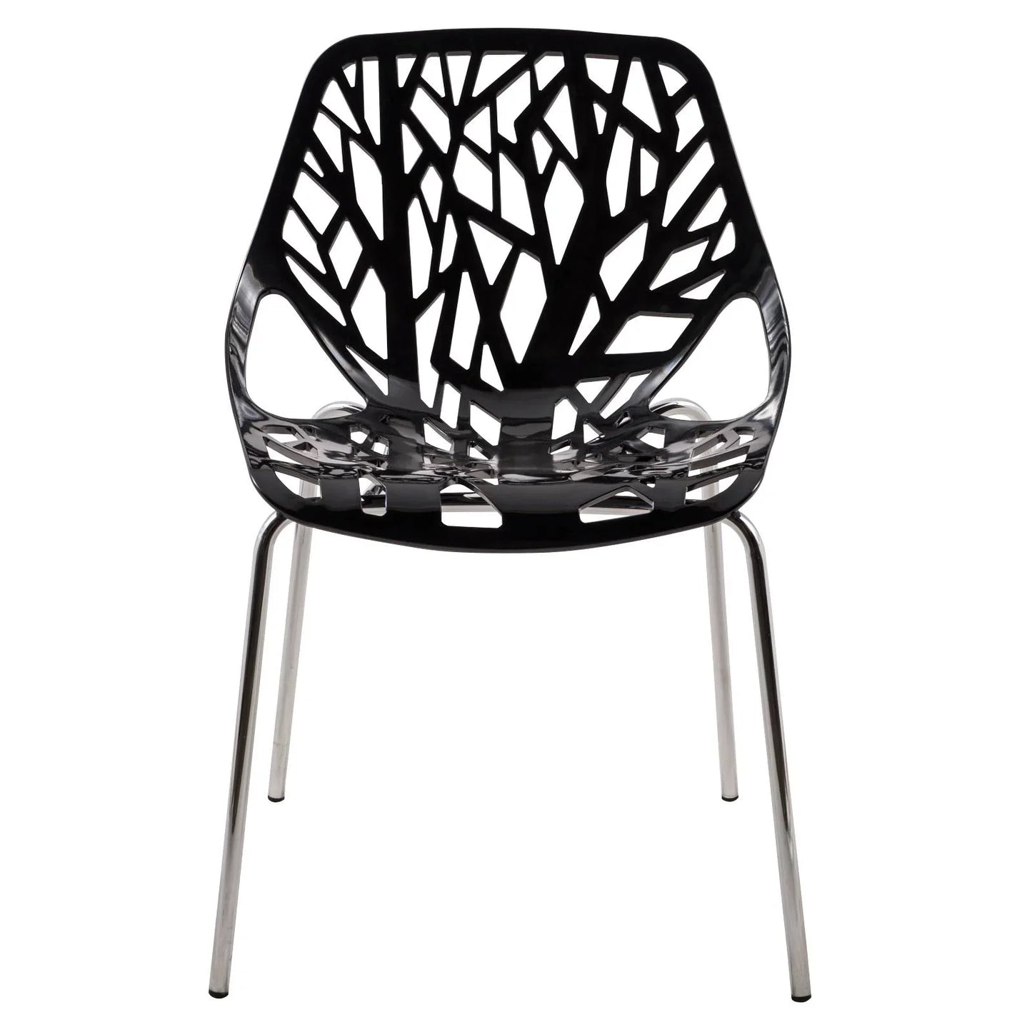 Ravenna 5-Piece Dining Set: 4 Stackable Plastic Chairs & Round Wood Table, Metal Base - Elax Furniture