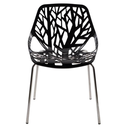 Ravenna 5-Piece Dining Set: 4 Stackable Plastic Chairs & Round Wood Table, Metal Base - Elax Furniture