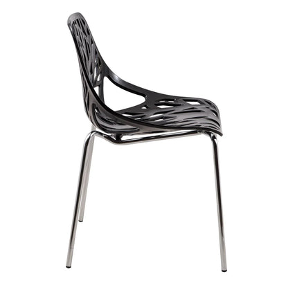 Ravenna 5-Piece Dining Set: 4 Stackable Plastic Chairs & Round Wood Table, Metal Base - Elax Furniture