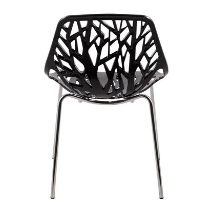 Ravenna 5-Piece Dining Set: 4 Stackable Plastic Chairs & Round Wood Table, Metal Base - Elax Furniture