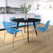 Ravenna 5-Piece Dining Set: 4 Stackable Plastic Chairs & Round Wood Table, Metal Base - Elax Furniture