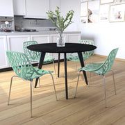 Ravenna 5-Piece Dining Set: 4 Stackable Plastic Chairs & Round Wood Table, Metal Base - Elax Furniture