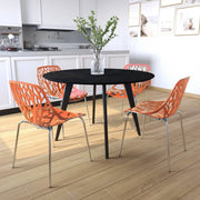 Ravenna 5-Piece Dining Set: 4 Stackable Plastic Chairs & Round Wood Table, Metal Base - Elax Furniture