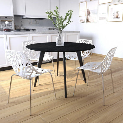 Ravenna 5-Piece Dining Set: 4 Stackable Plastic Chairs & Round Wood Table, Metal Base - Elax Furniture