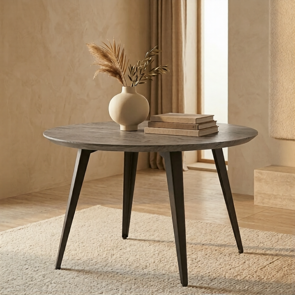 Ravenna Modern Round Wood 47" Dining Table With Metal Legs
