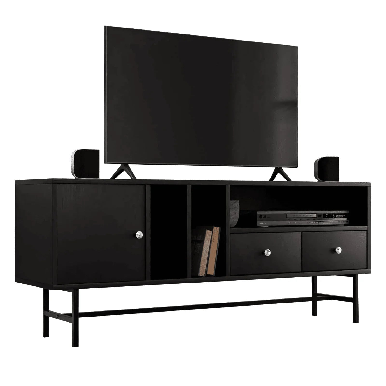 Rochester Modern Rectangular TV Stand: Enclosed Storage & Powder-Coated Iron Legs - Elax Furniture
