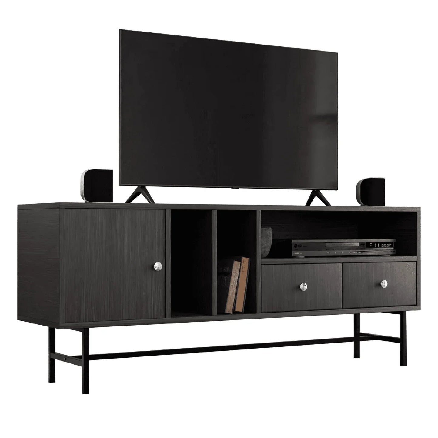 Rochester Modern Rectangular TV Stand: Enclosed Storage & Powder-Coated Iron Legs - Elax Furniture