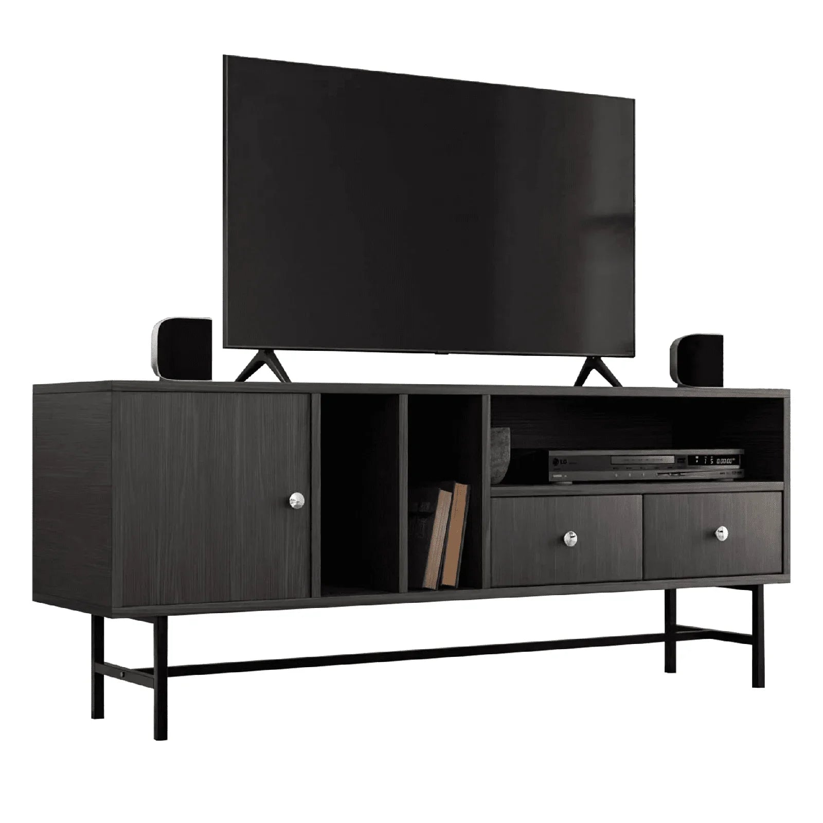 Rochester Modern Rectangular TV Stand: Enclosed Storage & Powder-Coated Iron Legs - Elax Furniture
