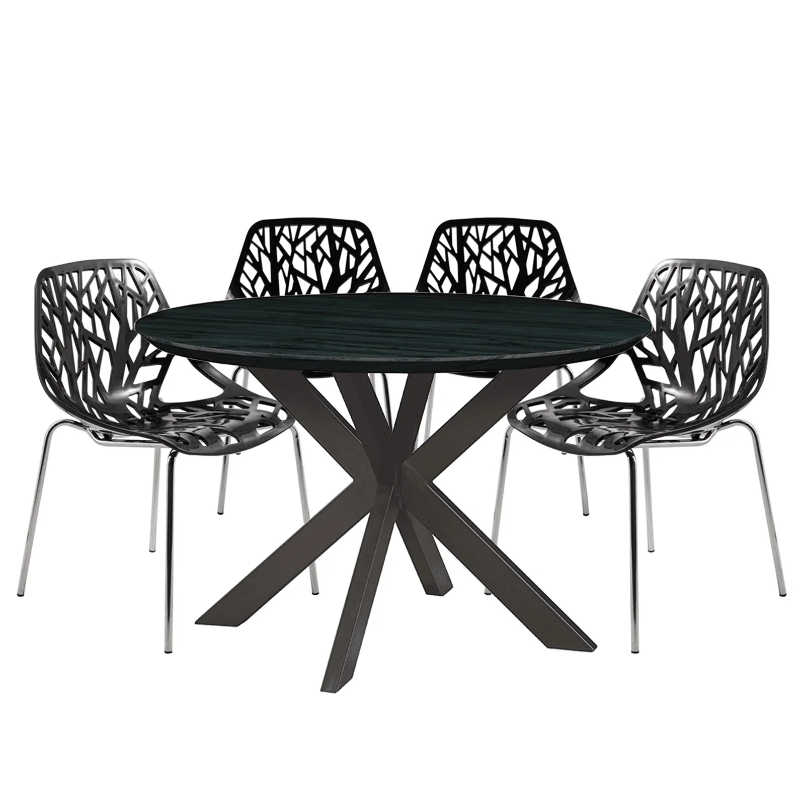 Ravenna 5-Piece Dining Set: 4 Stackable Plastic Chairs & Round Table With Geometric Base - Elax Furniture
