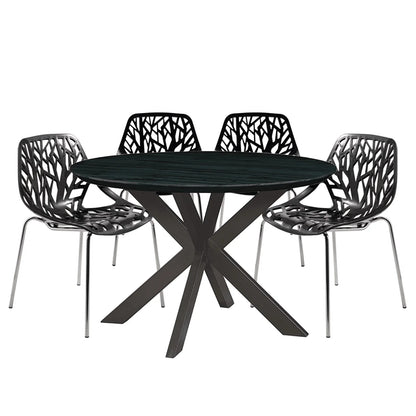 Ravenna 5-Piece Dining Set: 4 Stackable Plastic Chairs & Round Table With Geometric Base - Elax Furniture