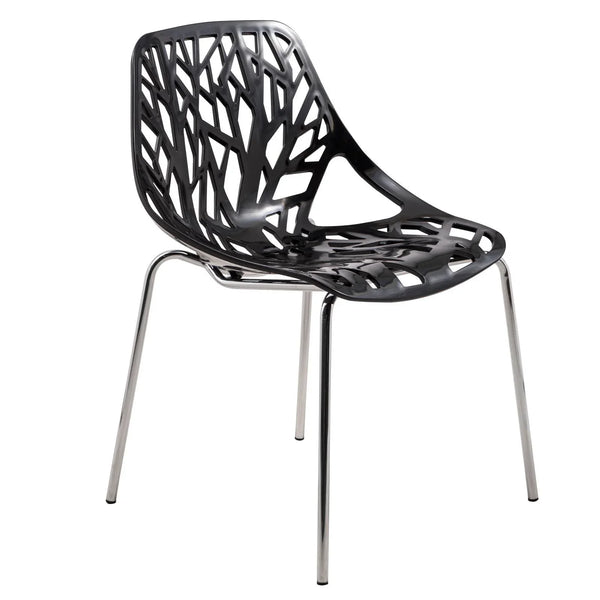 Ravenna 5-Piece Dining Set: 4 Stackable Plastic Chairs & Round Table With Geometric Base