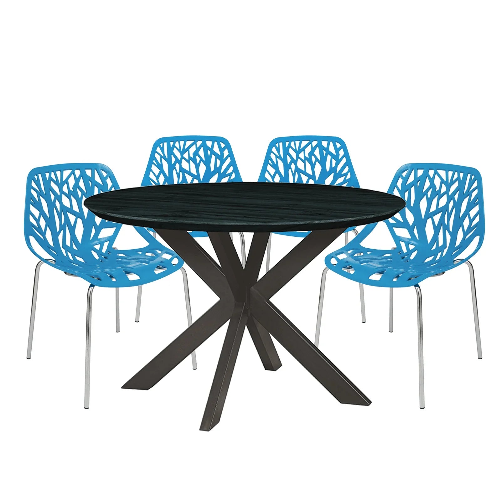 Ravenna 5-Piece Dining Set: 4 Stackable Plastic Chairs & Round Table With Geometric Base - Elax Furniture