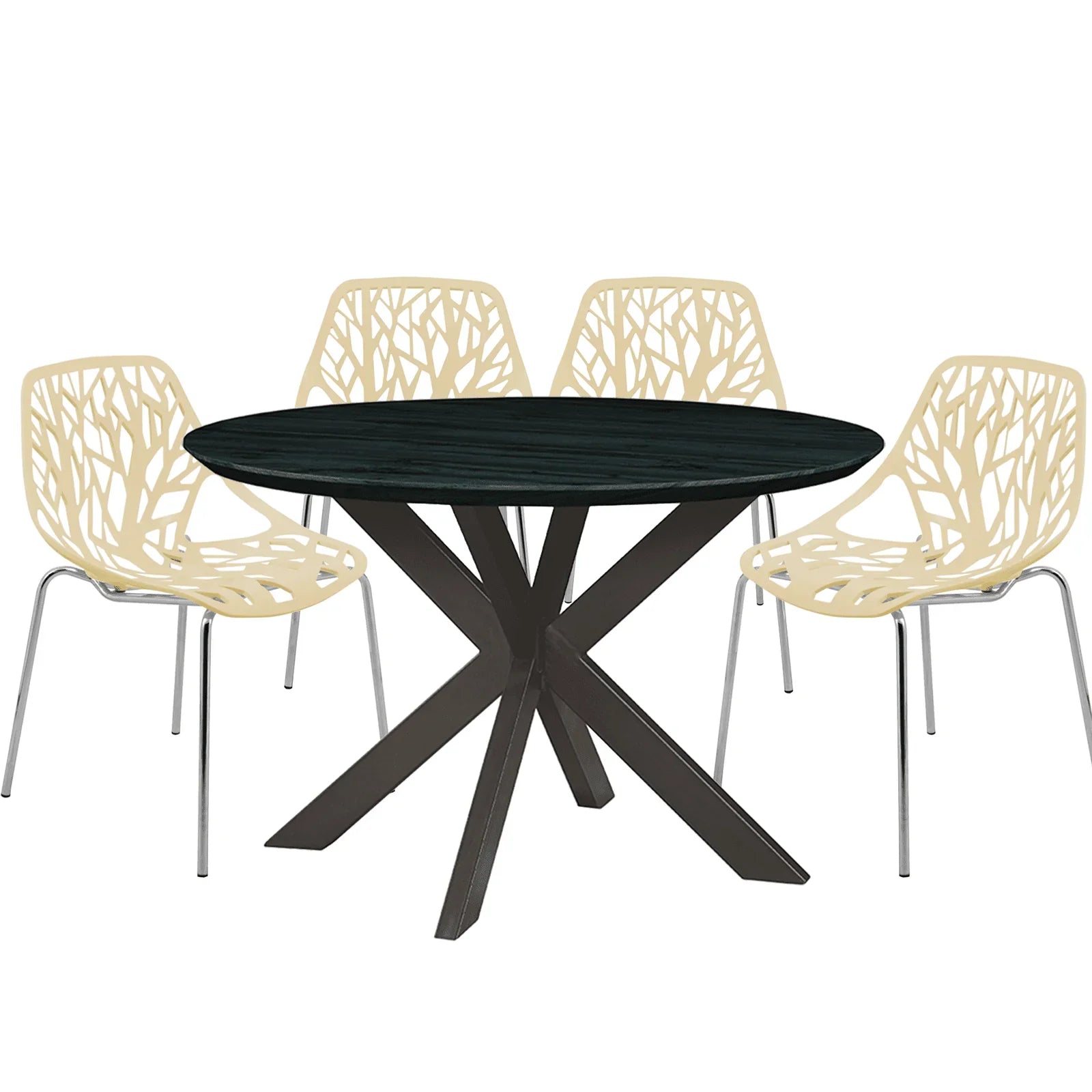 Ravenna 5-Piece Dining Set: 4 Stackable Plastic Chairs & Round Table With Geometric Base - Elax Furniture