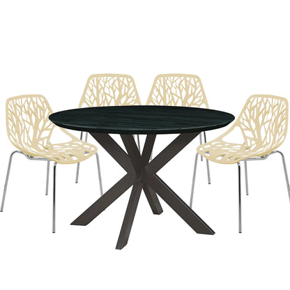 Ravenna 5-Piece Dining Set: 4 Stackable Plastic Chairs & Round Table With Geometric Base - Elax Furniture