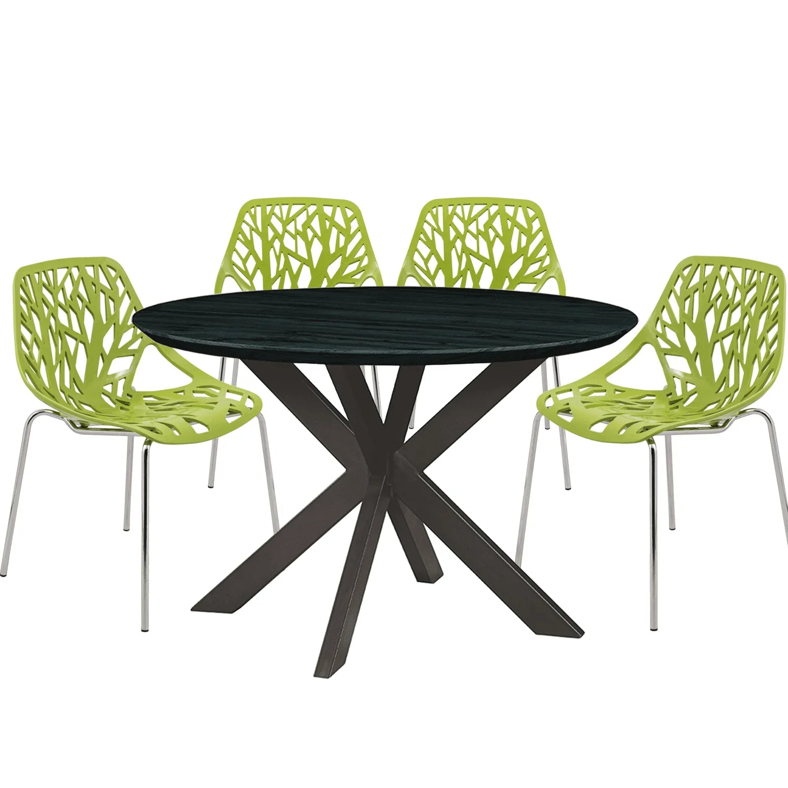 Ravenna 5-Piece Dining Set: 4 Stackable Plastic Chairs & Round Table With Geometric Base - Elax Furniture