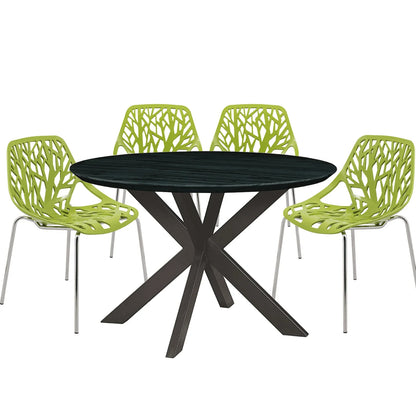 Ravenna 5-Piece Dining Set: 4 Stackable Plastic Chairs & Round Table With Geometric Base - Elax Furniture