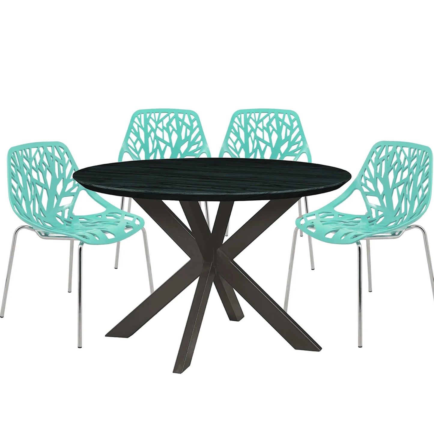 Ravenna 5-Piece Dining Set: 4 Stackable Plastic Chairs & Round Table With Geometric Base - Elax Furniture