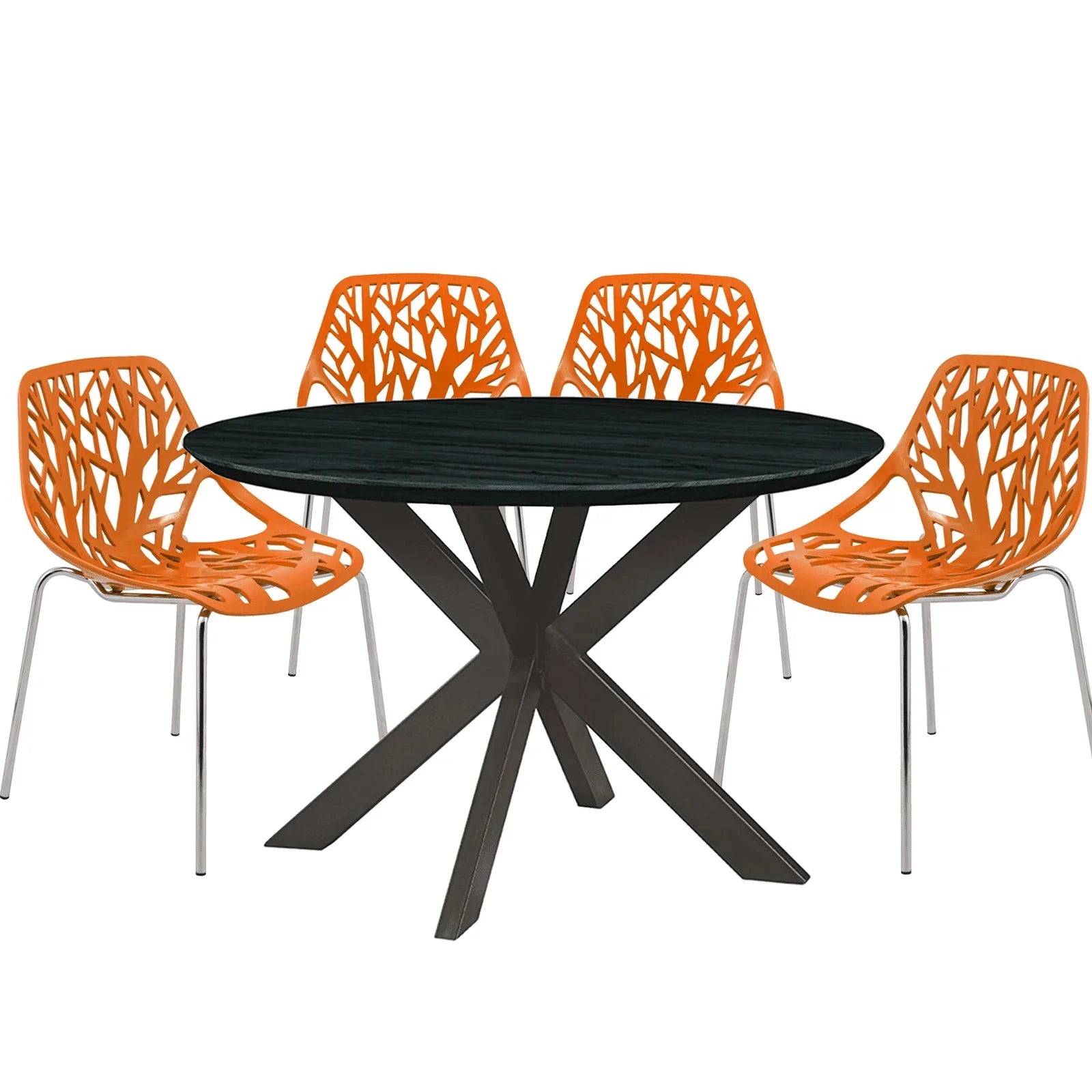 Ravenna 5-Piece Dining Set: 4 Stackable Plastic Chairs & Round Table With Geometric Base - Elax Furniture