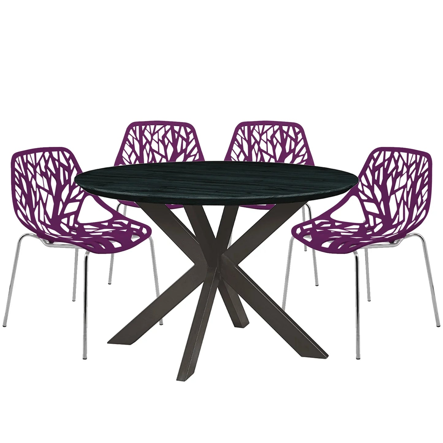Ravenna 5-Piece Dining Set: 4 Stackable Plastic Chairs & Round Table With Geometric Base - Elax Furniture