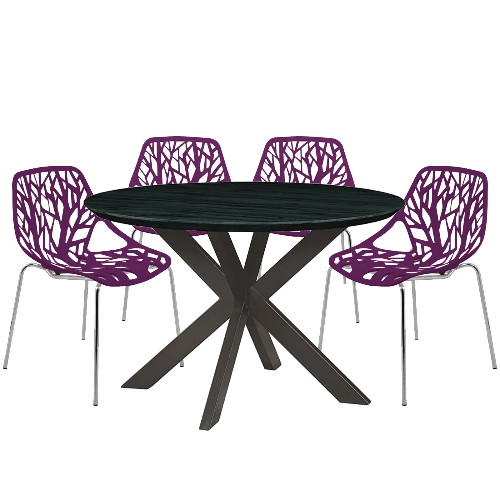 Ravenna 5-Piece Dining Set: 4 Stackable Plastic Chairs & Round Table With Geometric Base - Elax Furniture