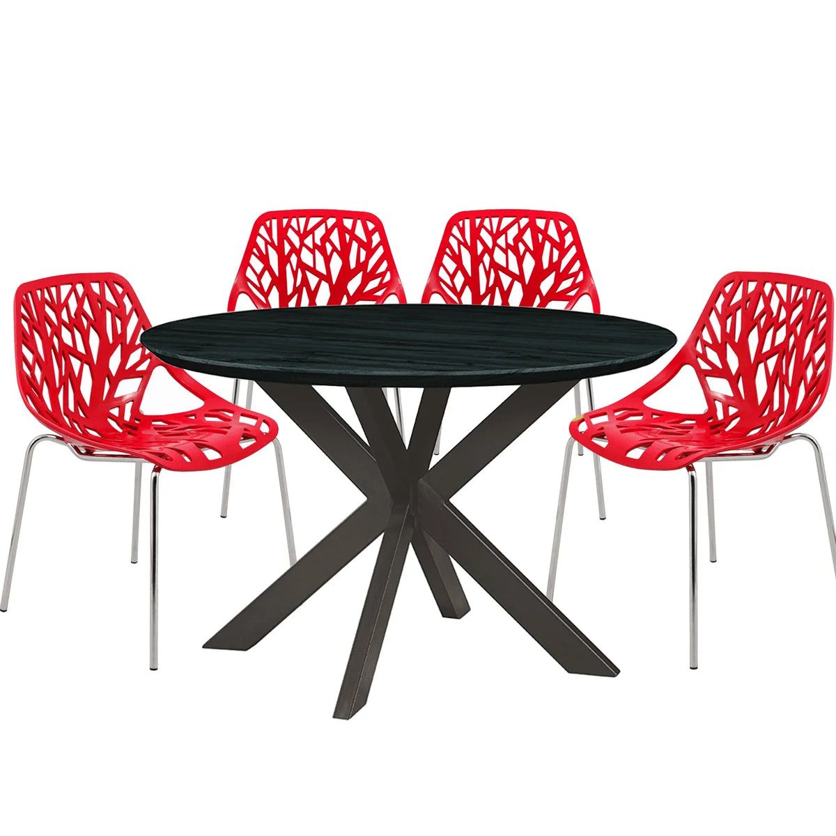 Ravenna 5-Piece Dining Set: 4 Stackable Plastic Chairs & Round Table With Geometric Base - Elax Furniture