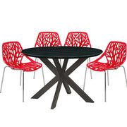 Ravenna 5-Piece Dining Set: 4 Stackable Plastic Chairs & Round Table With Geometric Base - Elax Furniture