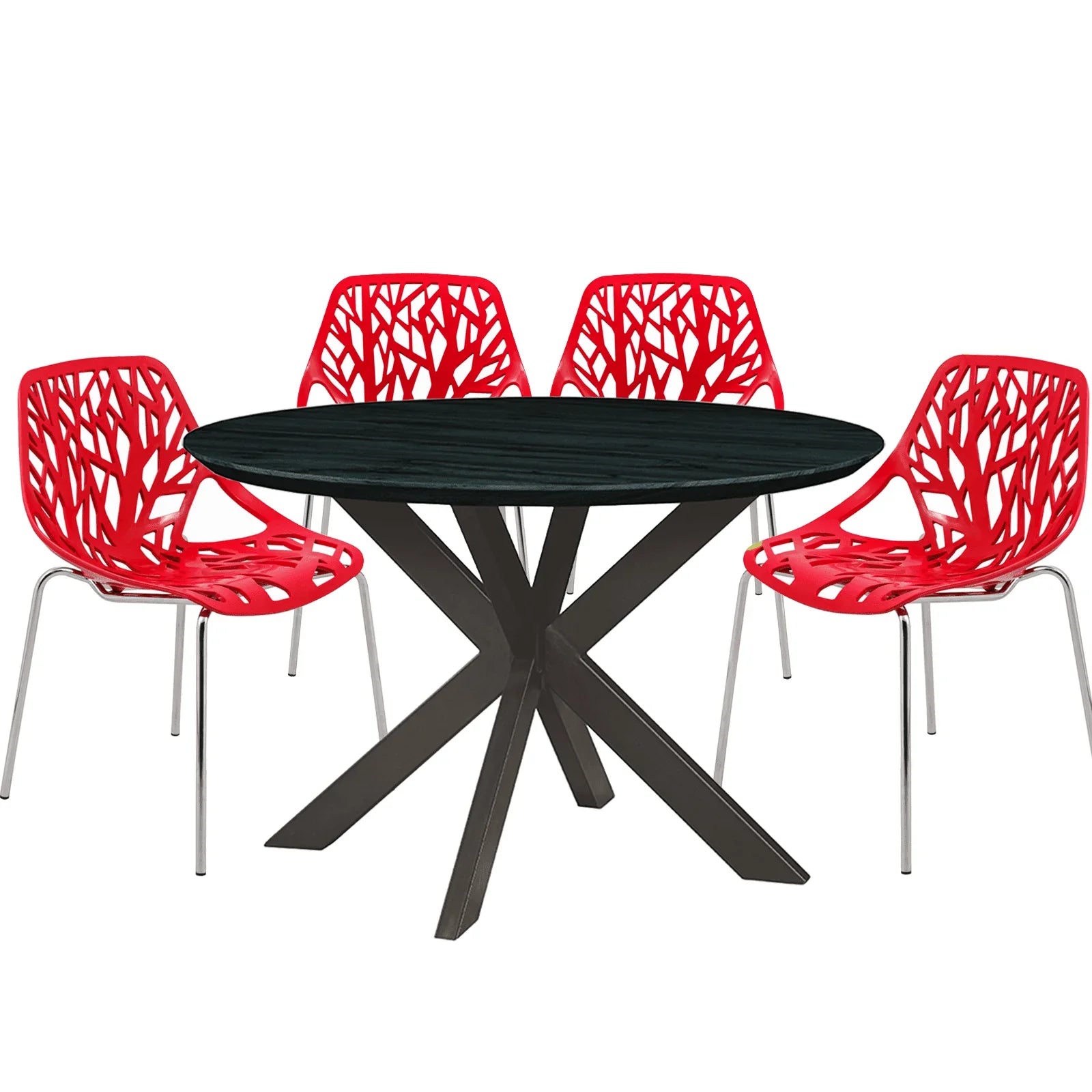 Ravenna 5-Piece Dining Set: 4 Stackable Plastic Chairs & Round Table With Geometric Base - Elax Furniture