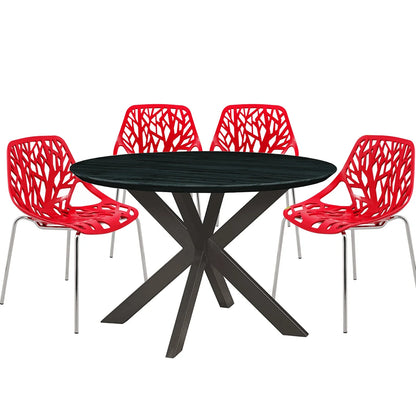 Ravenna 5-Piece Dining Set: 4 Stackable Plastic Chairs & Round Table With Geometric Base - Elax Furniture