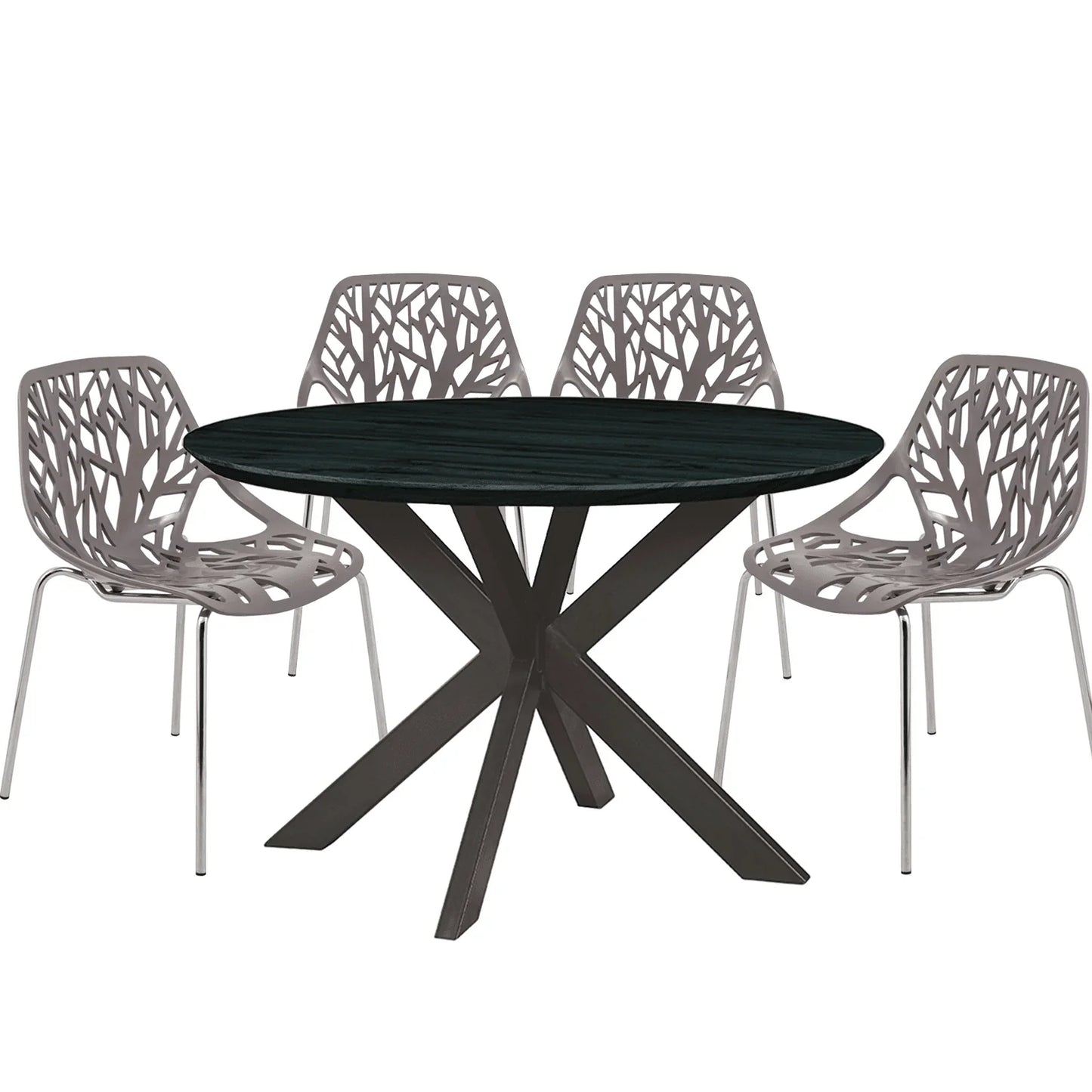 Ravenna 5-Piece Dining Set: 4 Stackable Plastic Chairs & Round Table With Geometric Base - Elax Furniture