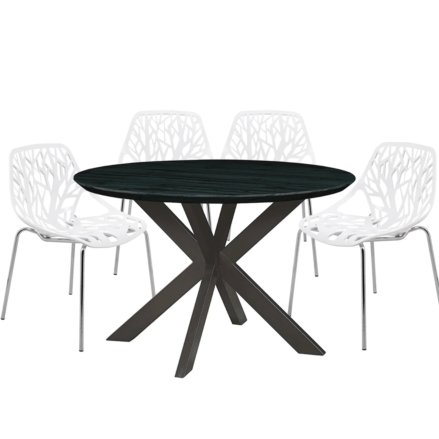 Ravenna 5-Piece Dining Set: 4 Stackable Plastic Chairs & Round Table With Geometric Base - Elax Furniture