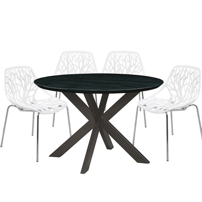 Ravenna 5-Piece Dining Set: 4 Stackable Plastic Chairs & Round Table With Geometric Base - Elax Furniture