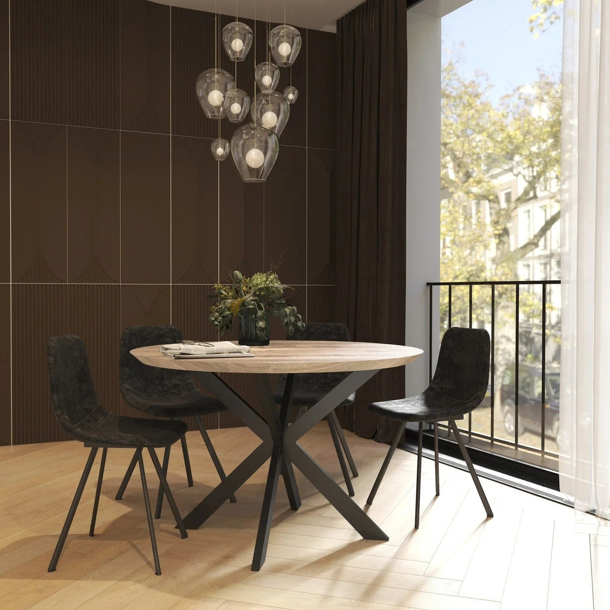 Ravenna 47" Round MDF Wood Dining Table With Modern Metal Base - Elax Furniture