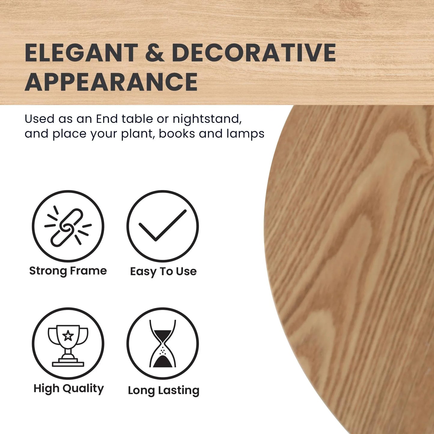 Rossmore Round Side Table with MDF Wood Tabletop in White Steel - Elax Furniture