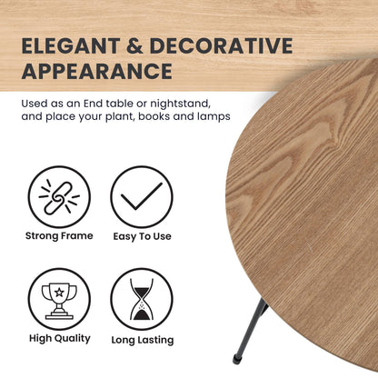 Rossmore Round Side Table with MDF Wood Tabletop in Black Steel - Elax Furniture