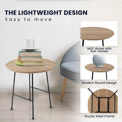 Rossmore Round Side Table with MDF Wood Tabletop in Black Steel - Elax Furniture