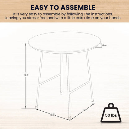 Rossmore Round Side Table with MDF Wood Tabletop in White Steel - Elax Furniture