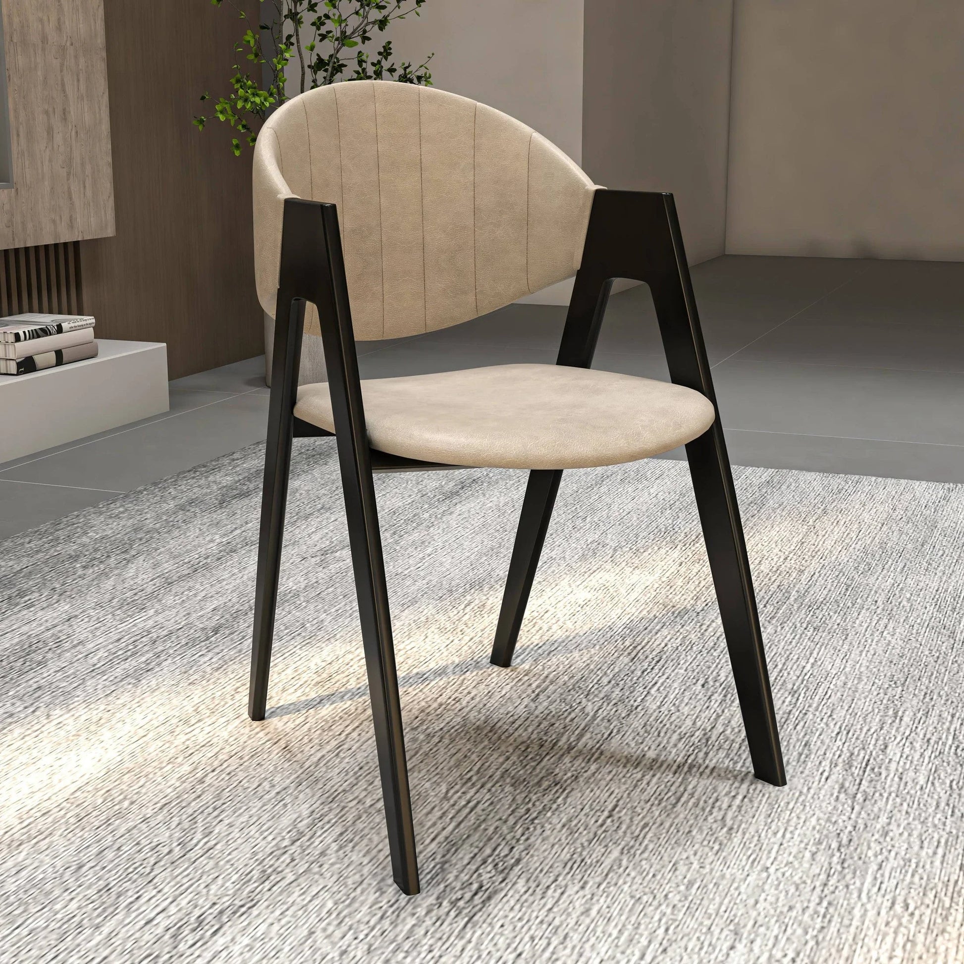 Savor Dining Chair in Leather/Polyester with Curved and Open-Back Design - Elax Furniture