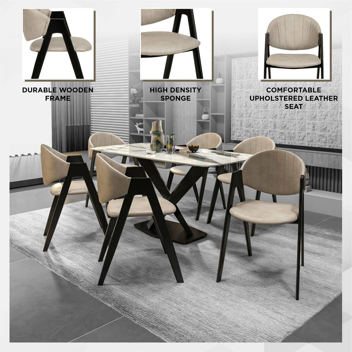 Savor Dining Chair in Leather/Polyester with Curved and Open-Back Design - Elax Furniture