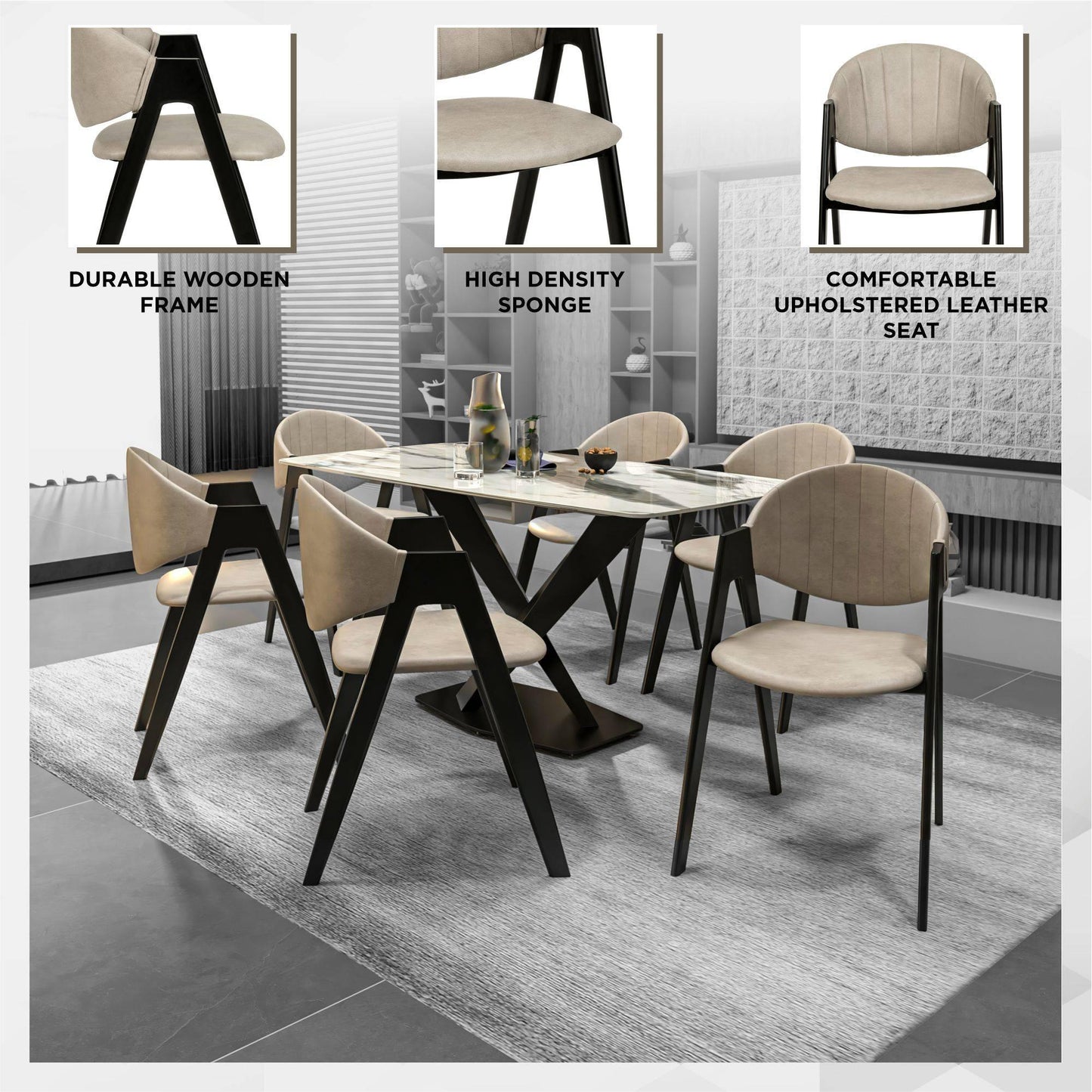 Savor Dining Chair in Leather/Polyester with Curved and Open-Back Design - Elax Furniture