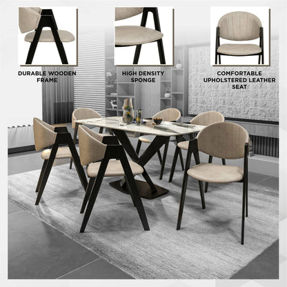 Savor Dining Chair in Leather/Polyester with Curved and Open-Back Design - Elax Furniture