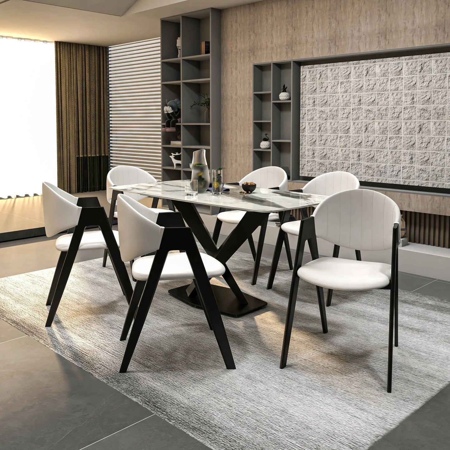 Savor Dining Chair in Leather/Polyester with Curved and Open-Back Design - Elax Furniture
