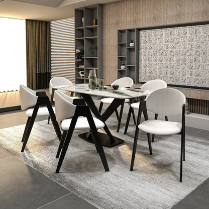 Savor Dining Chair in Leather/Polyester with Curved and Open-Back Design - Elax Furniture