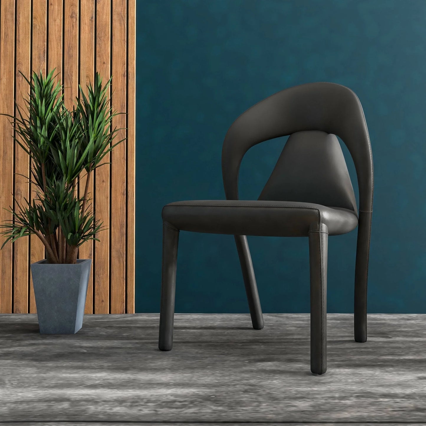 Solace Series Dining Chair Upholstered in Leather with Steel Legs and an Open Back Design - Elax Furniture