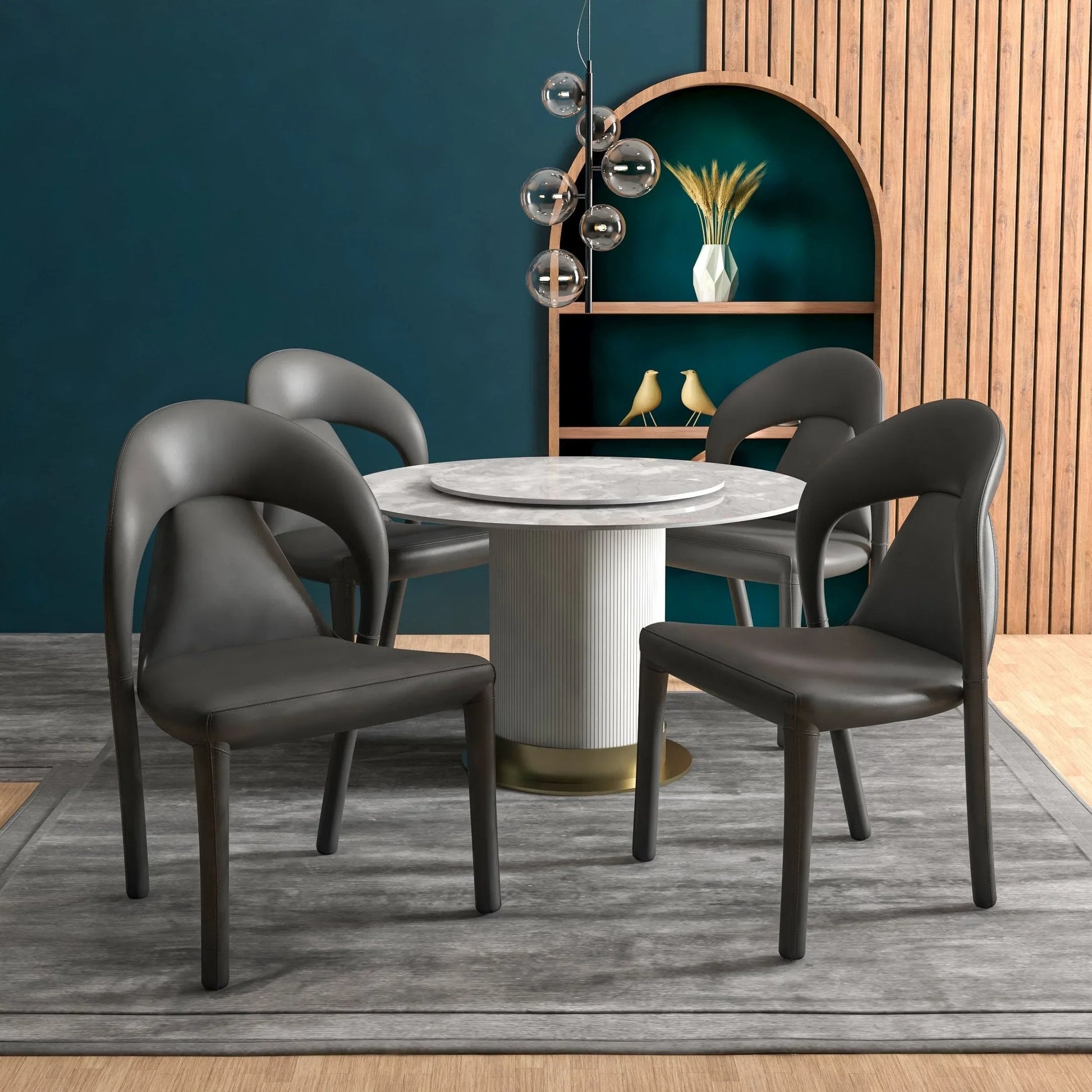 Solace Series Dining Chair Upholstered in Leather with Steel Legs and an Open Back Design - Elax Furniture