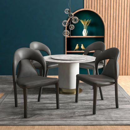 Solace Series Dining Chair Upholstered in Leather with Steel Legs and an Open Back Design - Elax Furniture
