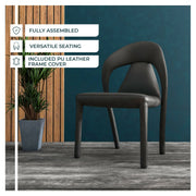 Solace Series Dining Chair Upholstered in Leather with Steel Legs and an Open Back Design - Elax Furniture